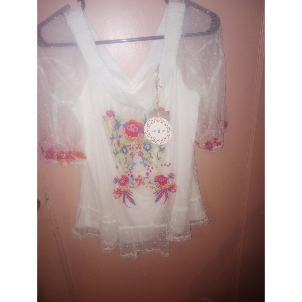 Umgee Embroidered Lace Blouse White Large‎